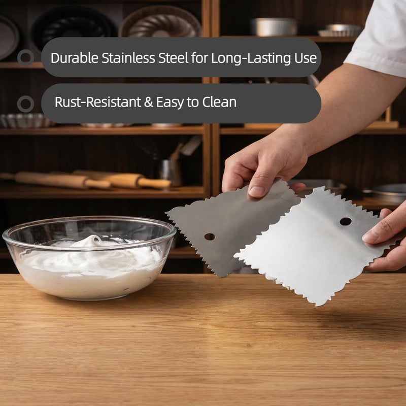 YADASWELL طقم أدوات تزيين الكعك من الفولاذ المقاوم للصدأ مكون من 7 قطع، أمشاط حواف احترافية، مكافحات كبيرة لتزيين الزبدة، الكريمة، التزيين، الموس، ومشاريع الخبز - Image 4